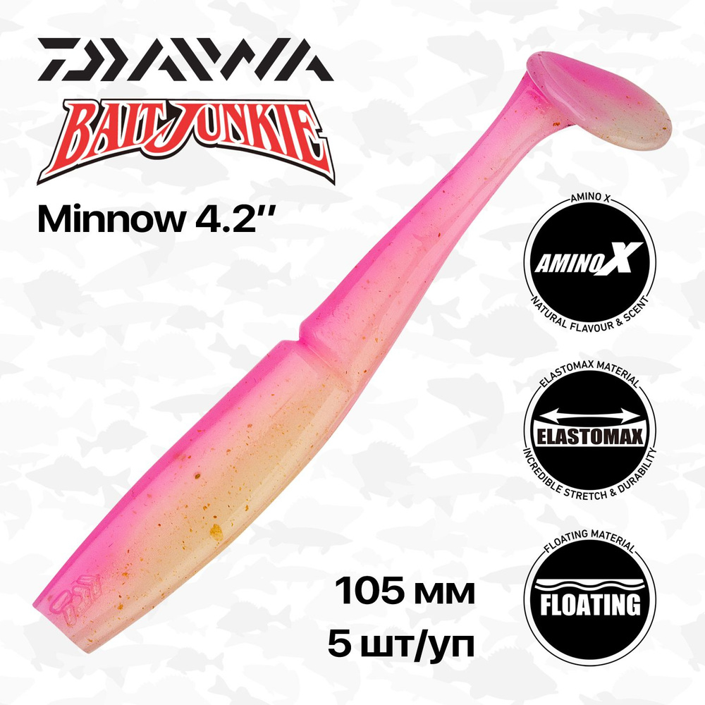 Виброхвосты Daiwa Bait Junkie Minnow 4.2", 10,5 см, 5 шт/уп, #Pink Glow UV #1