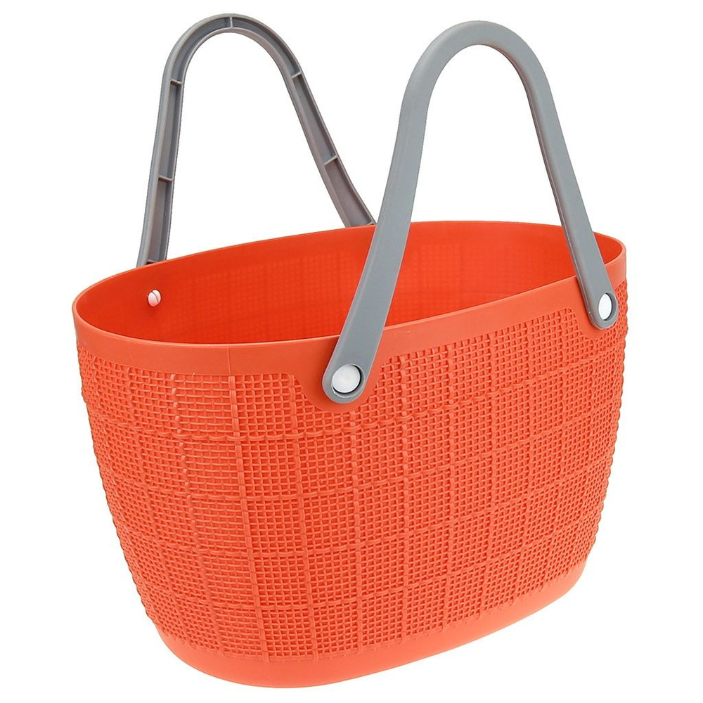 Корзина-сумка Домашняя Мода пластмассовая, 36х 24,5 см, высота 22 см, мягкая, оранжевый, с длинными, #1