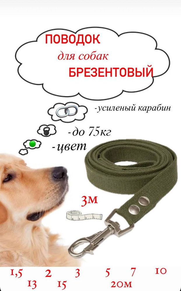 Поводок для собак брезентовый 3 м х 25 мм Хаки #1