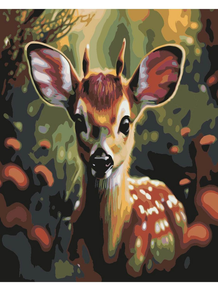 Картина по номерам пятнистый олень на холсте с деревянным подрамником размер 40х50, акриловые краски, #1