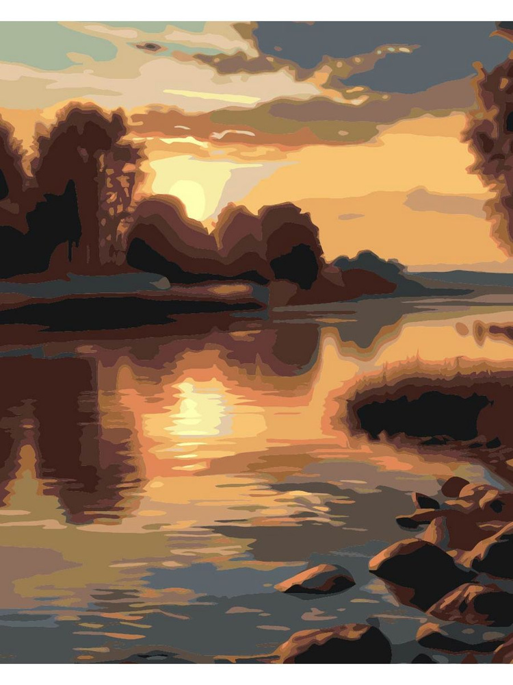 Картина по номерам река природа на холсте с деревянным подрамником размер 40х50, акриловые краски, кисточки, #1
