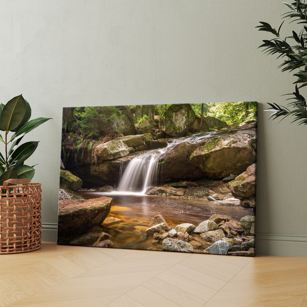 Картина на холсте (водопад в джунглях(1)) 30x40 см. Интерьерная, на стену.  #1