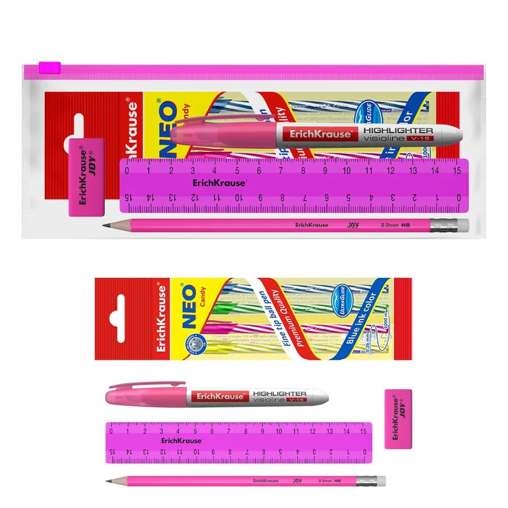 Канцелярский набор в zip-пакете ErichKrause Neon Solid, розовый #1