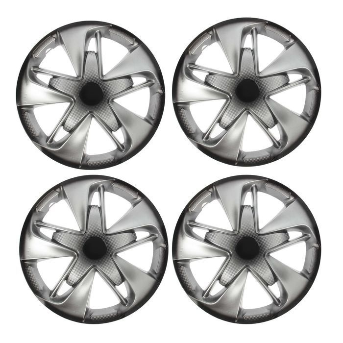 Колесные колпаки TORSO "Супер Астра", серебристо-черный карбон, R16, 4 шт  #1