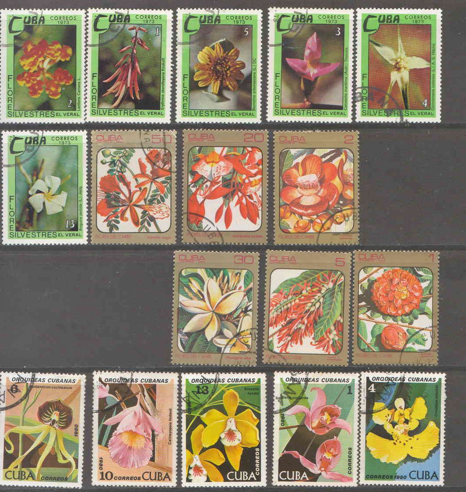 Набор из 17 почтовых марок "Цветы. Флора". Куба, 1980-1990 #1