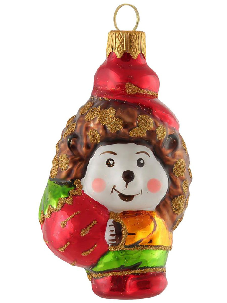Елочная игрушка КОЛОМЕЕВ Ёжик с яблоком в подарочной упаковке 10см  #1