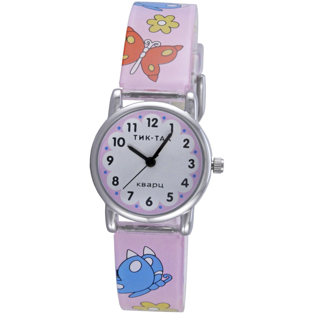 Часы детские наручные для девочек Тик-Так Н101-1 розовые бабочки  #1