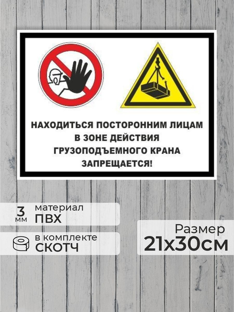 Табличка "Находиться посторонним лицам в зоне действия грузоподъемного крана запрещается!" А4 (30х21см) #1