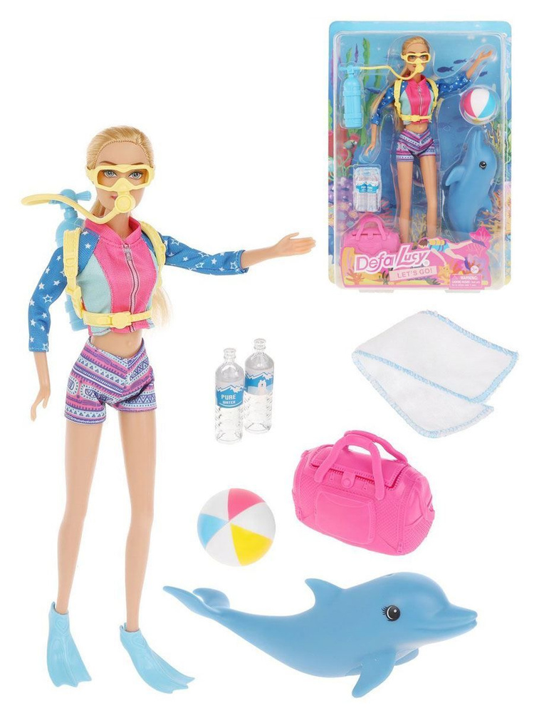 Кукла Дайвер с синим дельфином и аксессуарами 30 см Defa Lucy 8472-KR2  #1