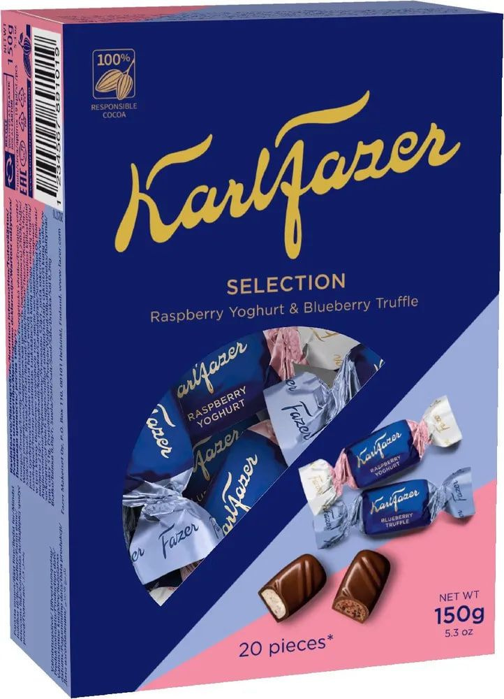 Конфеты шоколадные Karl Fazer Selection ассорти (малиновый йогурт и черничный трюфель), 150 г (Из Финляндии) #1