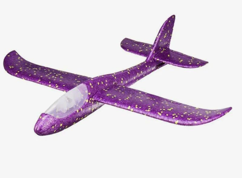 Самолет планирующий метательный, большой размер, фиолетовый, пенопластовый, 48см, c led-посветкой  #1