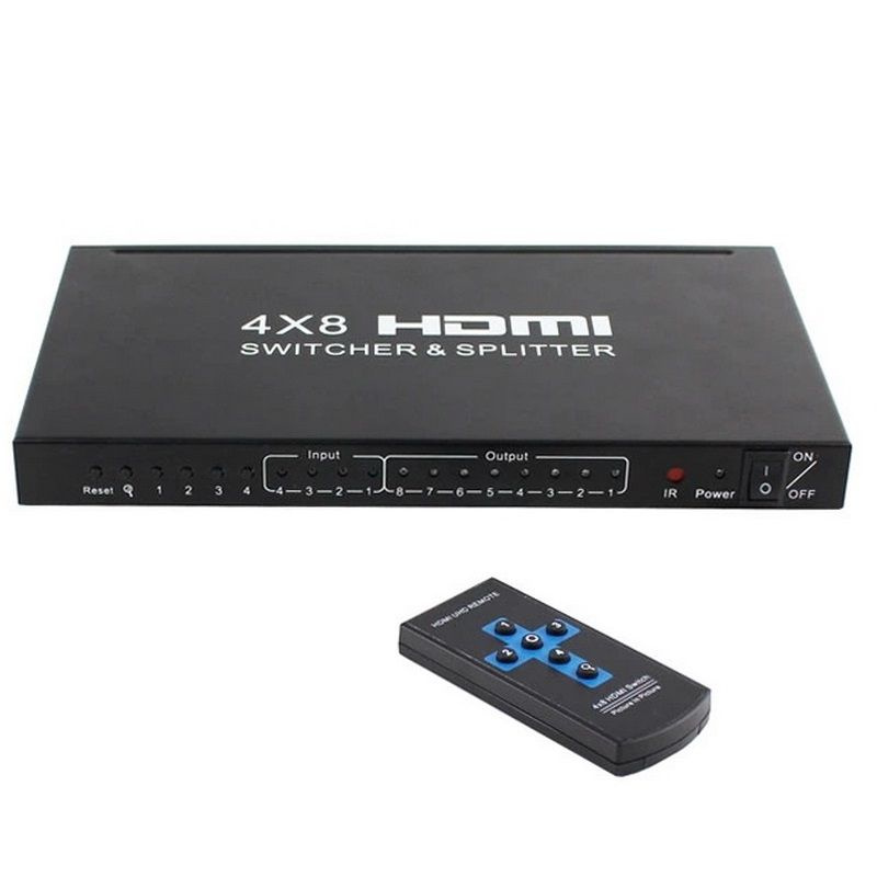 Матричный коммутатор - свитч-сплиттер 4х8 HDMI 4K 3D, пульт, черный  #1