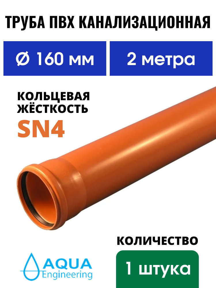 Труба ПВХ канализационная 160 мм, наружная, длина 2 метра, SN4  #1