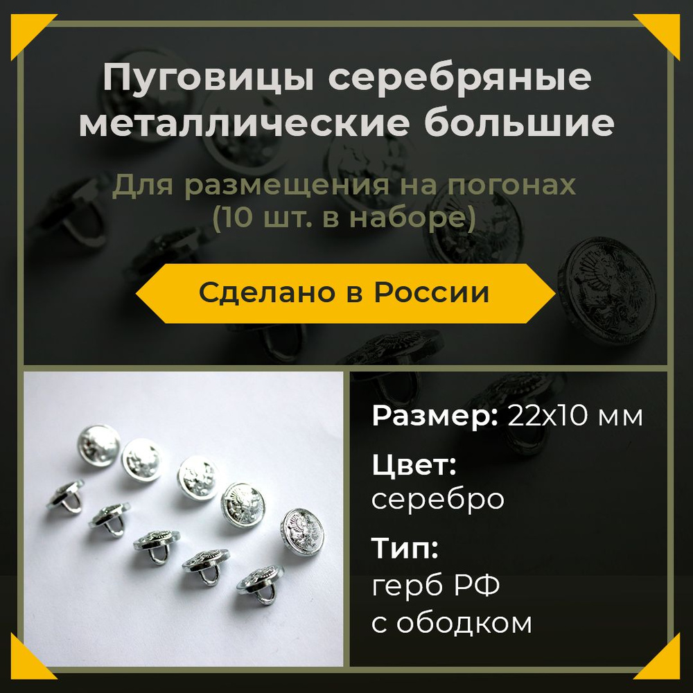 Пуговица форменная металлическая с ободком 22 мм (большая) 10 шт. серебро  #1