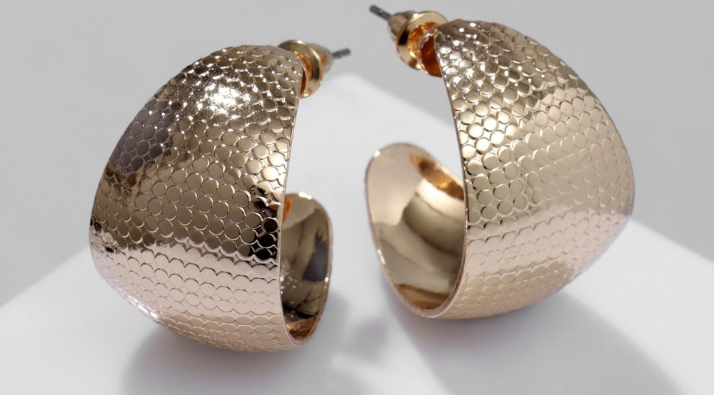 Серьги-кольца Широкие рельефные, цвет золото, d 2,6 см #1