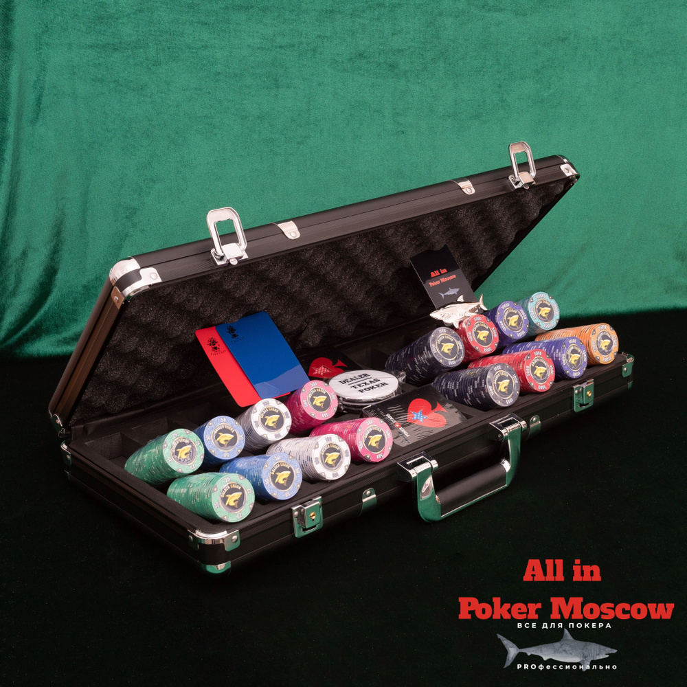 Профессиональный покерный набор на 500 керамических фишек - Модель Golden Shark - № 100  #1