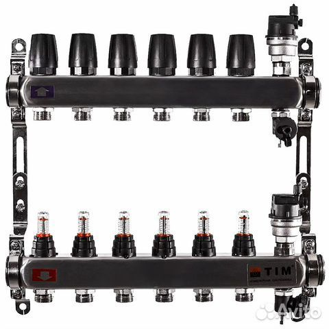 коллекторная группа для теплого пола 6 выходов с расходомерами, из нержавеющей стали TIM KCS5006  #1