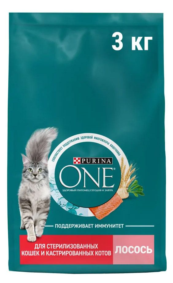 PURINA ONE Сухой корм для стерилизованных кошек и кастрированных котов, с лососем 3 кг  #1