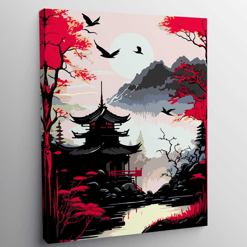 Картина по номерам, холст на подрамнике - Японский храм в горах 30x40 см. Уцененный товар  #1