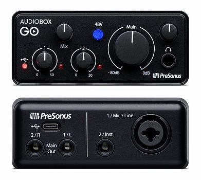 PreSonus AUDIOBOX GO аудио интерфейс, USB 2.0, 2вх/2 вых канала, 1мик,1инстр, 24бит/44-96кГц  #1