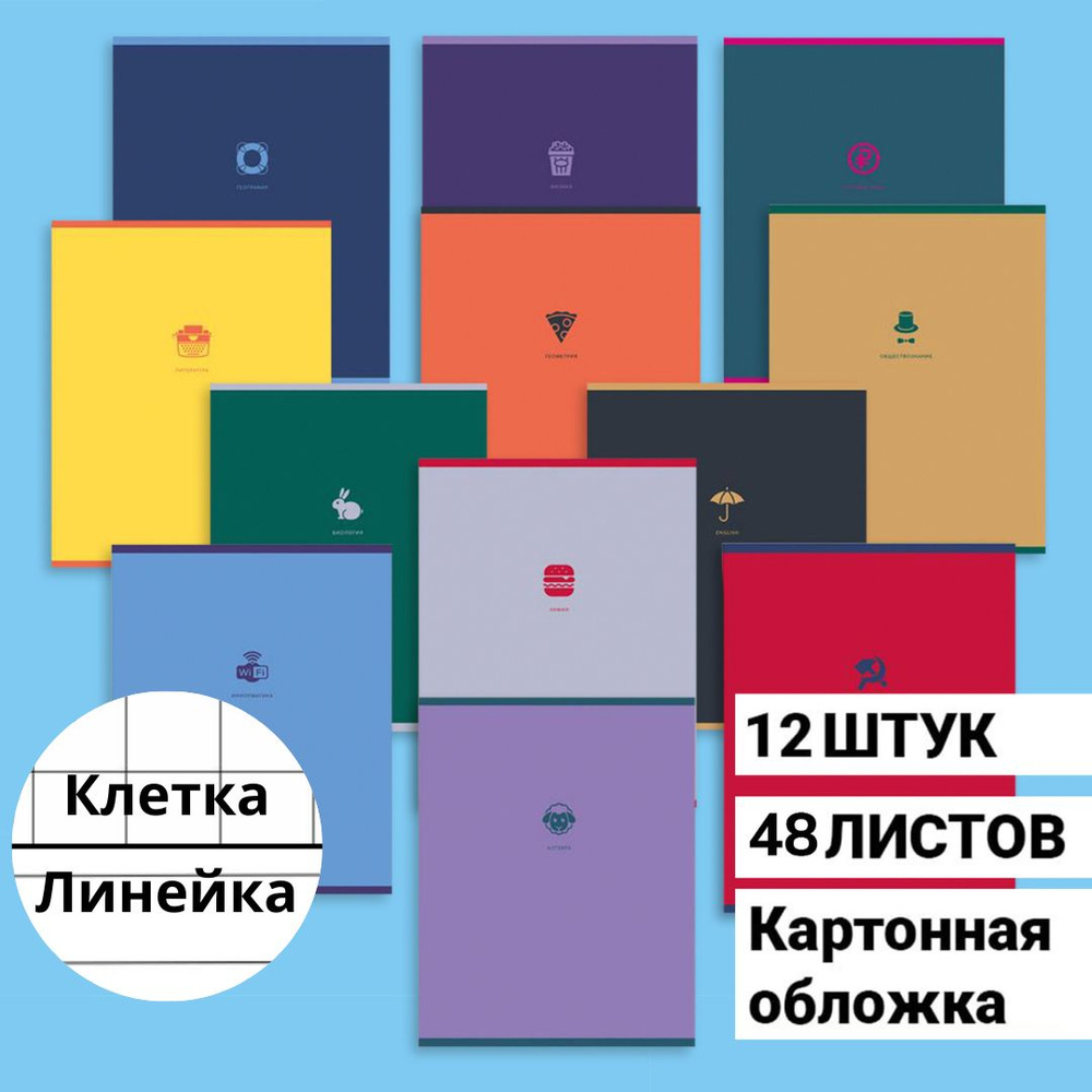 Тетради предметные 48 листов, набор из 12 штук, со справочным материалом, в клетку линейку, А5, скрепка, #1