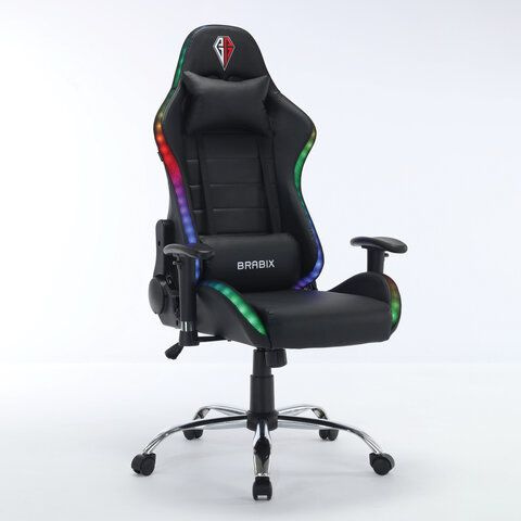 Кресло компьютерное BRABIX "Lumen GM-150 RGB", подсветка, две подушки, экокожа, черное, 532801  #1