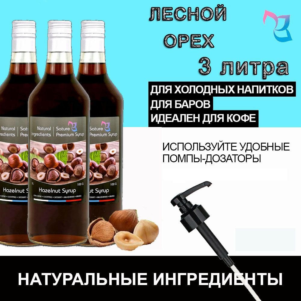 Sature Premium Syrup/ Сироп для кофе и коктейлей Лесной Орех, бутылка, 3шт / 3л  #1