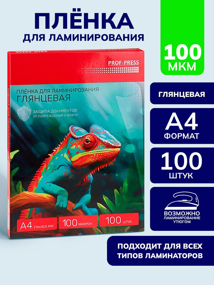 Пленка для ламинирования, глянцевая, 100 штук, размер А4 #1