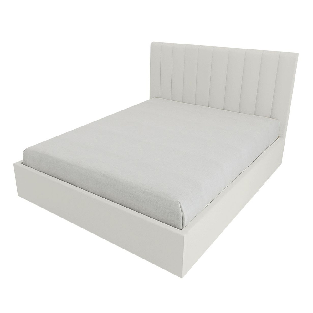 Двуспальная кровать Челси Эко 180x200 основание металлическое с ламелями велюр белый ножки 5 см  #1