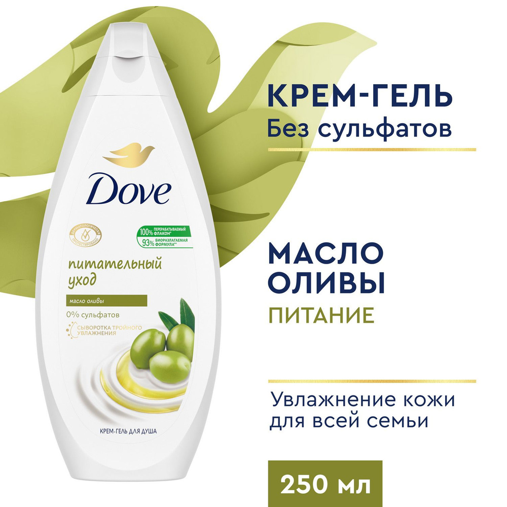 Гель для душа женский Dove Питательный уход с маслом оливы, беcсульфатный, крем гель для душа 250 мл #1