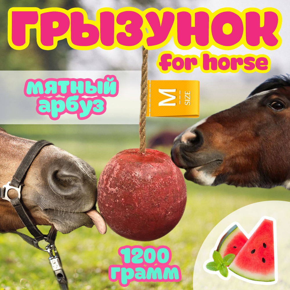 Сладкий грызунок-шар со вкусом "Мятный арбуз" FOR HORSE / лакомство (ликит) лизунец для лошади 1200 гр #1