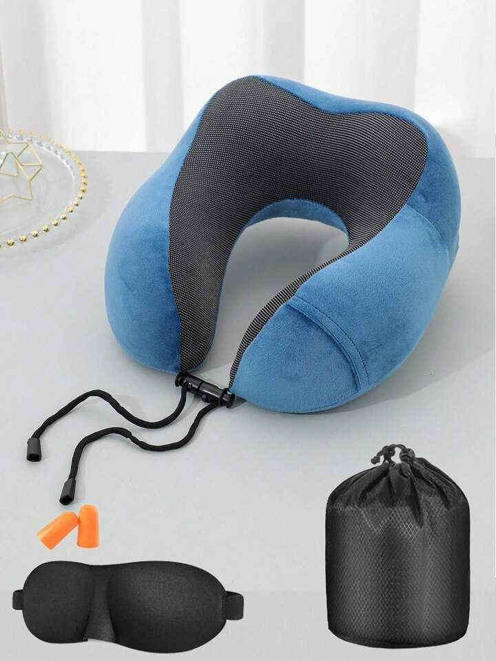 Подушка для шеи/Подушка для путешествий с эффектом памяти, подушка автомобильная(Голубая)  #1