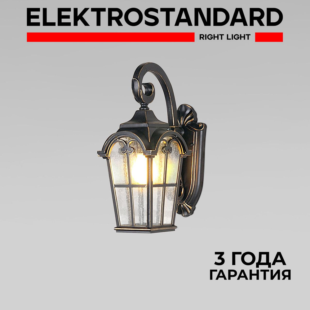 Уличный светильник настенный со стеклянным плафоном Elektrostandard Mira D IP33 черное золото  #1