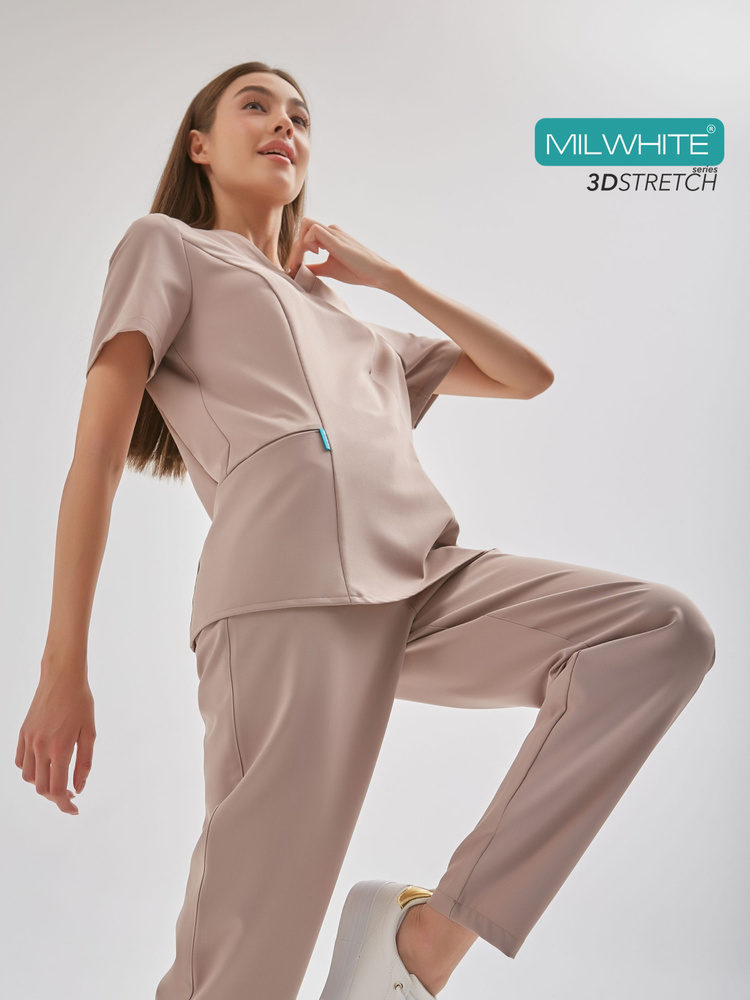 Медицинский костюм женский MILWHITE Premium Mod.648 хирургический, трикотажный стрейч  #1