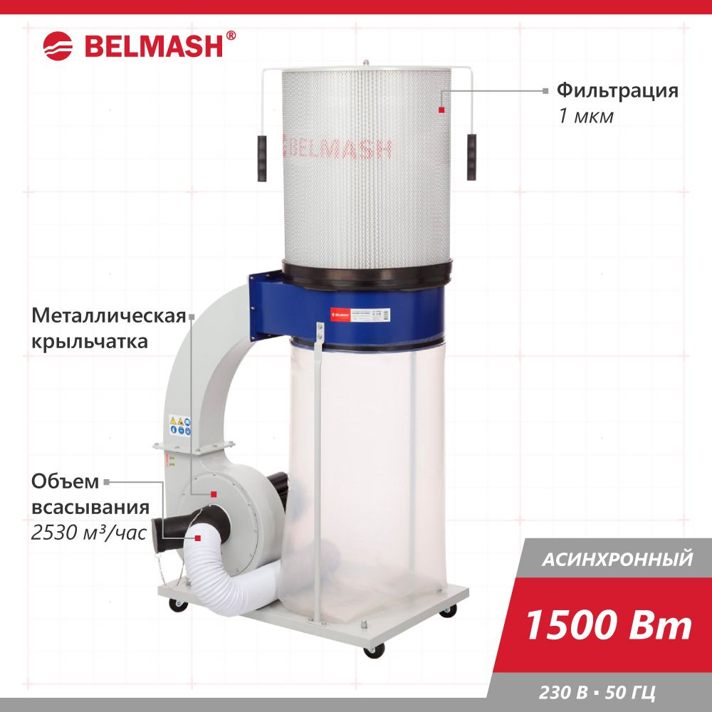 Вытяжная установка (стружкоотсос) BELMASH DC2500MC, 1500 Вт, 2530 м3/час  #1