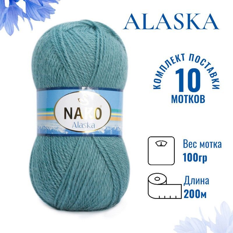 Пряжа для вязания Alaska Nako / Аляска Нако 2978 лазурный /10 штук (5%мохер, 15%шерсть, 80%акрил ,200м/100гр) #1