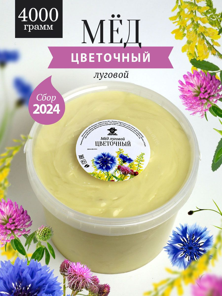 Цветочный луговой мед густой 4000 г, для иммунитета, полезный подарок  #1