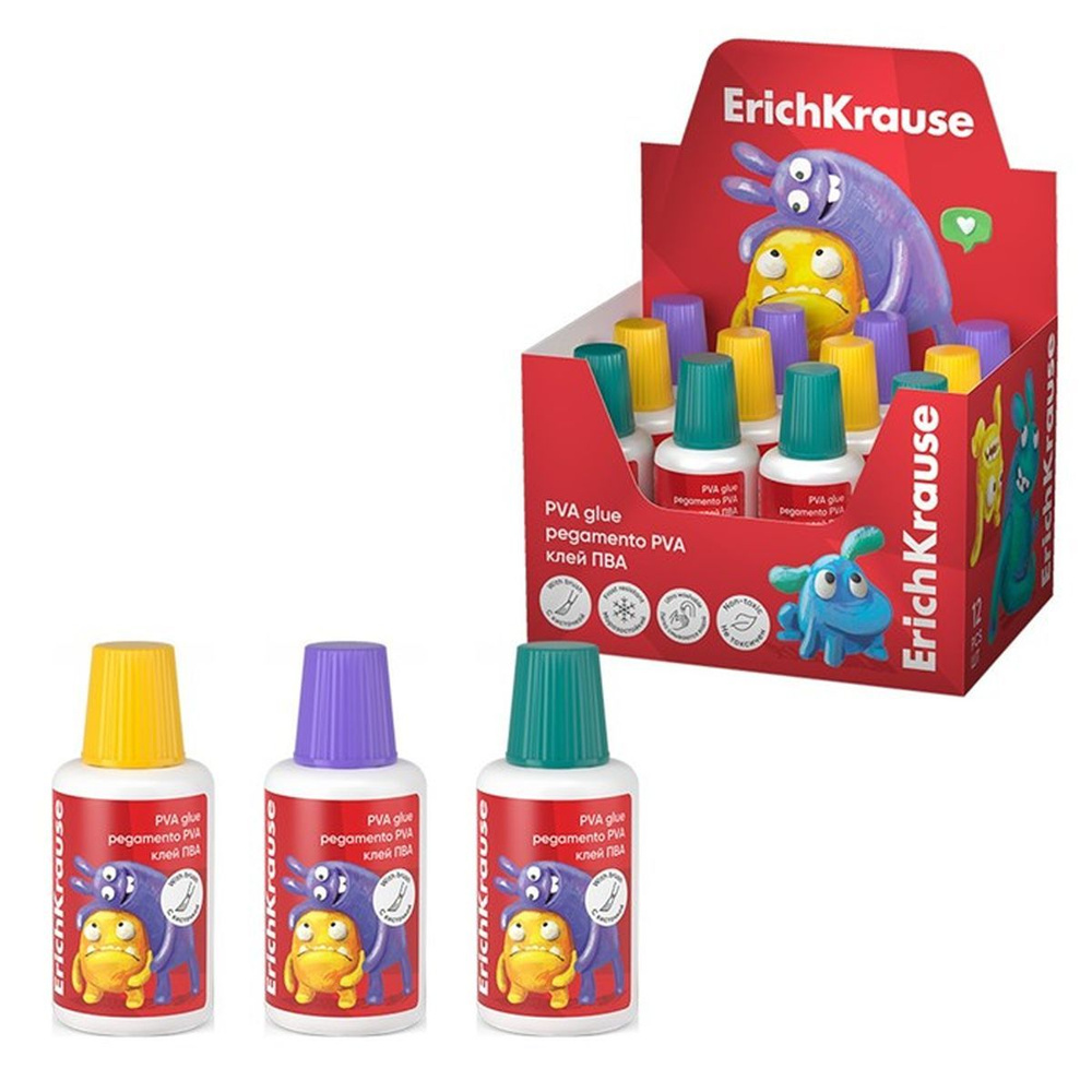 Клей ПВА ErichKrause EasyStick Jolly Friends, 20 мл, кисть, 1 шт. #1