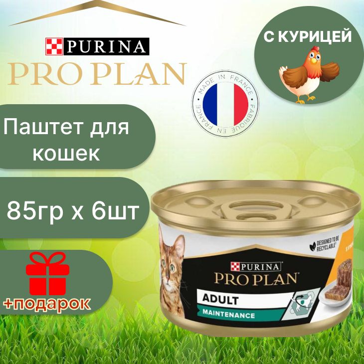 Влажный корм паштет Purina Pro Plan Adult с курицей для кошек 6 шт по 85 гр  #1