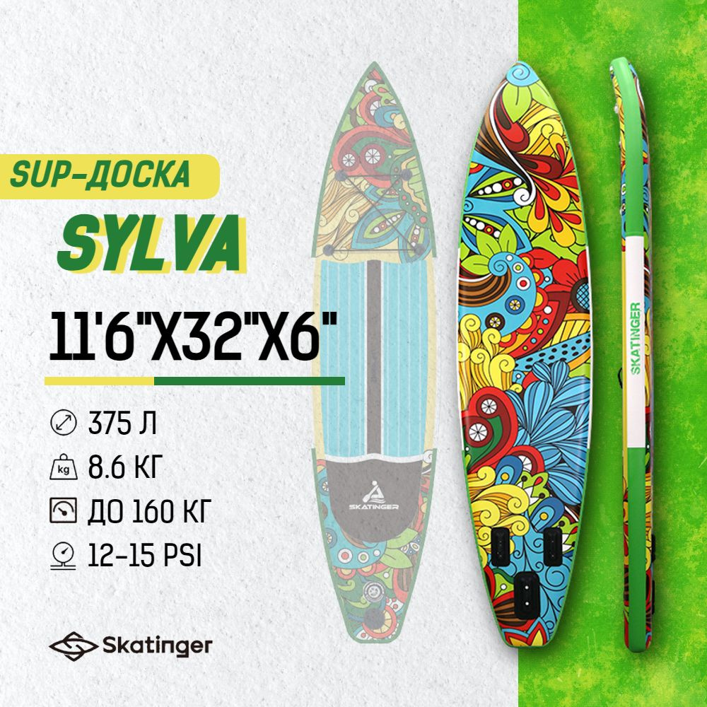 Надувная двухслойная SUP-доска SKATINGER SYLVA 11'6"x32"x6" 350*81*15CM / комплект STD /Сап доска для #1