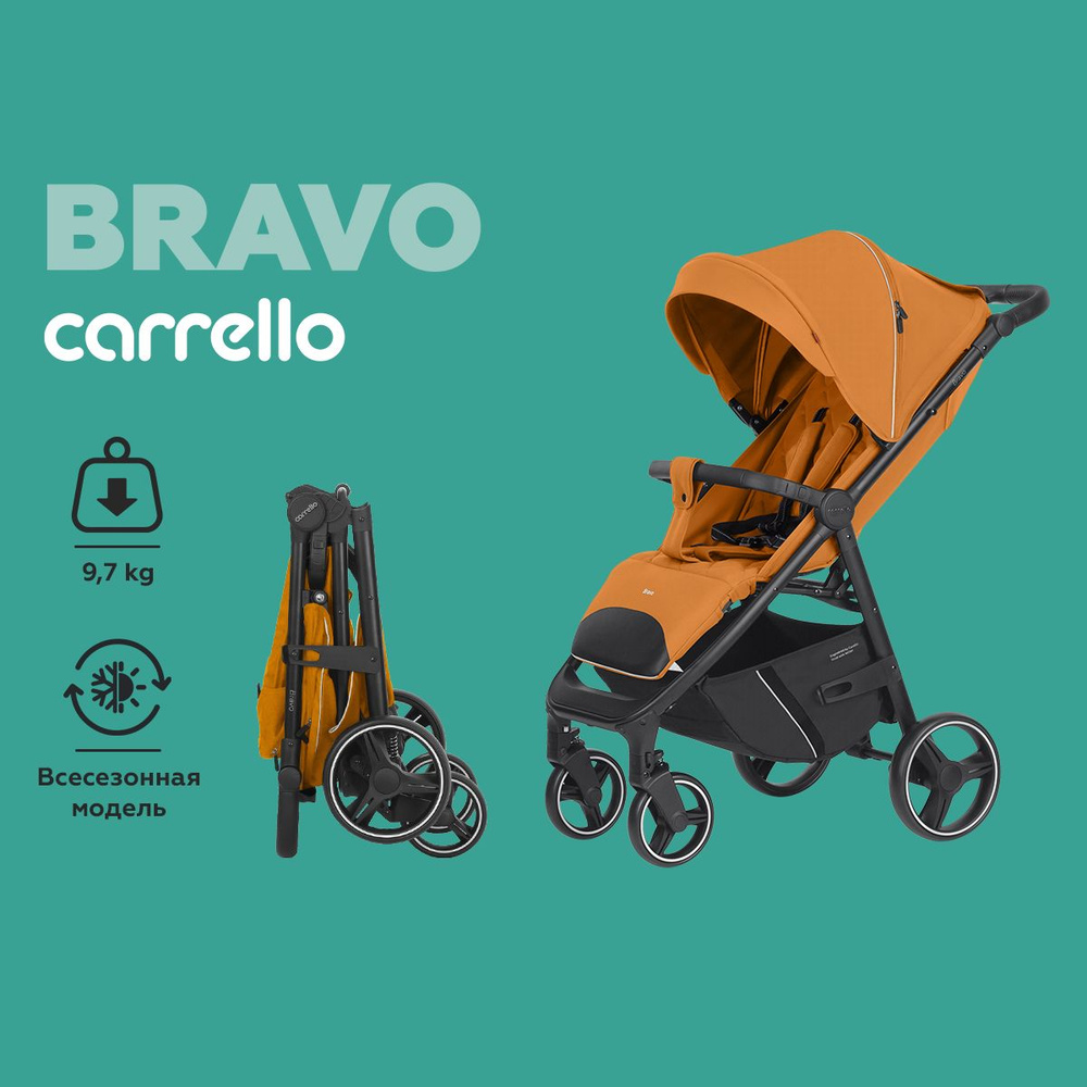 Коляска прогулочная CARRELLO Bravo 8512, всесезонная, оранжевая С черным чехлом.  #1