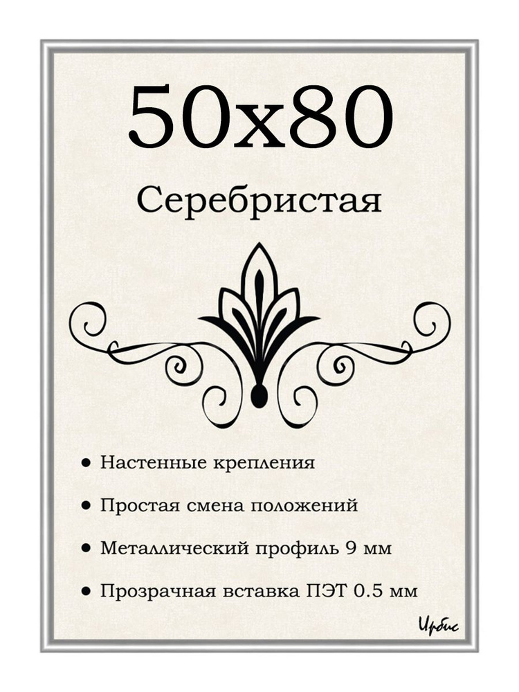 Фоторамка металлическая серебристая для постера, картины, фотографии 50х80 см  #1