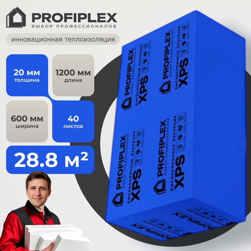 Теплоизоляция PROFIPLEX 20 мм для утепления фундамента, полов, стен, цоколей, кровель, лоджий 40 плит, #1