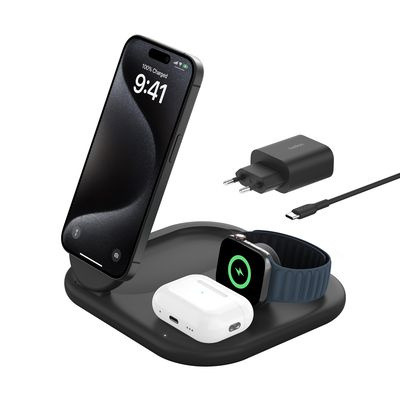 Беспроводное зарядное устройство Belkin BoostCharge 3 в 1 с Qi2, черный, WIZ029vfBK  #1