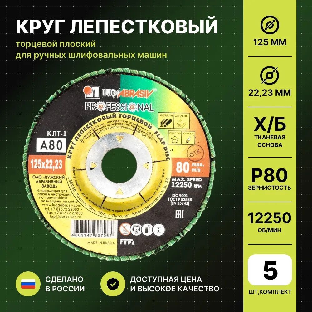 ЗУБР Круг шлифовальный 125 x 9 x 22.23; 80, A80, P80 #1