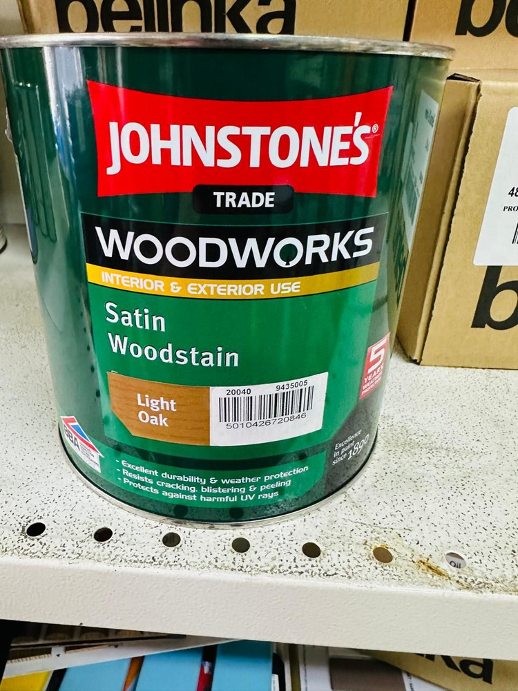 Johnstones Satin Woodstain/Джонстоунс Сатин Вудстэйн, 2.5л,Цвет Светлый дуб,защитная пропитка для дерева #1