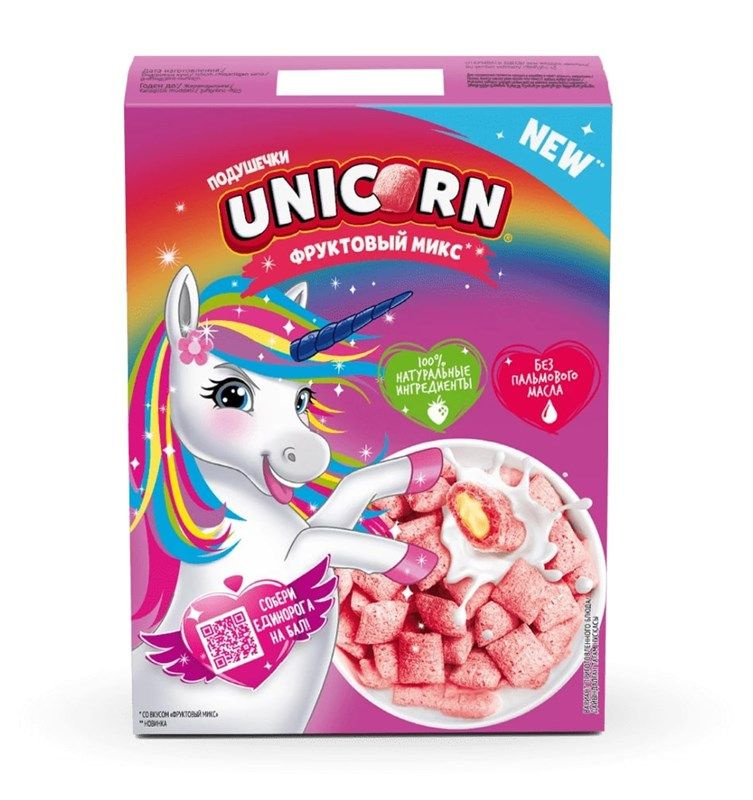 Готовый завтрак Unicorn Подушечки с начинкой со вкусом Фруктовый микс, 200г  #1