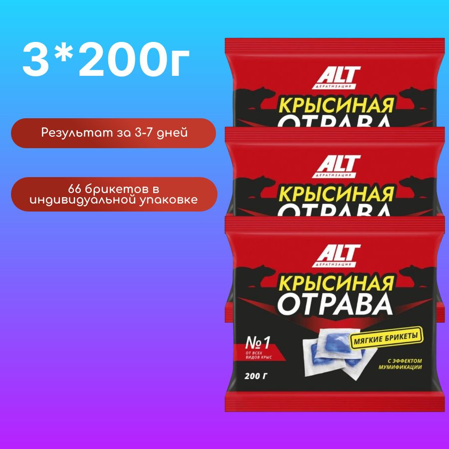 Отрава для мышей и крыс №1 200 гр. Мумифицирующая / Крысиная отрава ALT / Средство от грызунов в брикетах #1