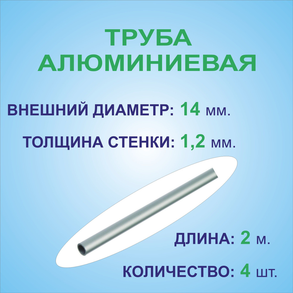 Труба алюминиевая круглая 14х1,2х2000 мм. ( 4 штуки по 2 метра ) сплав АД31Т1, трубка 14х1,2 мм. внешний #1