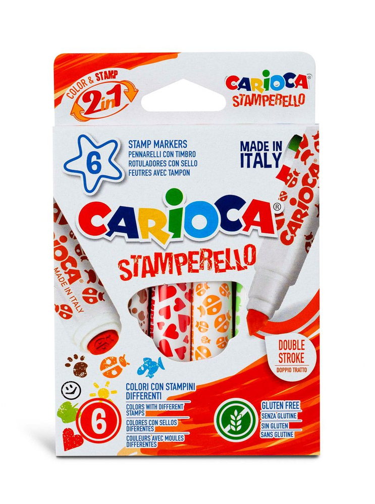 CARIOCA Stamperello фломастеры для рисования со штампами, набор 6 цветов 42279  #1